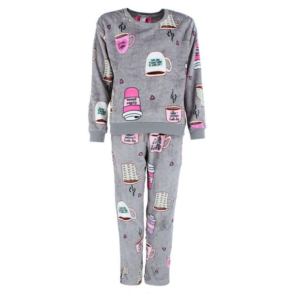 em & alfie Women's Plush Coffee Pajama Crew Set